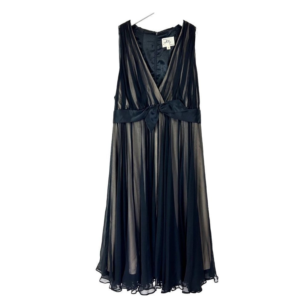 Vintage Milly Dress Women Size 4 Black Silk 60"s Cocktail Empire Bow Chiffon